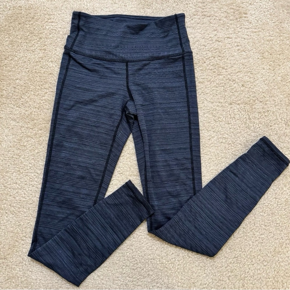 Athleta Women Navy Blue Jacquard High Rise Chaturanga Leggings